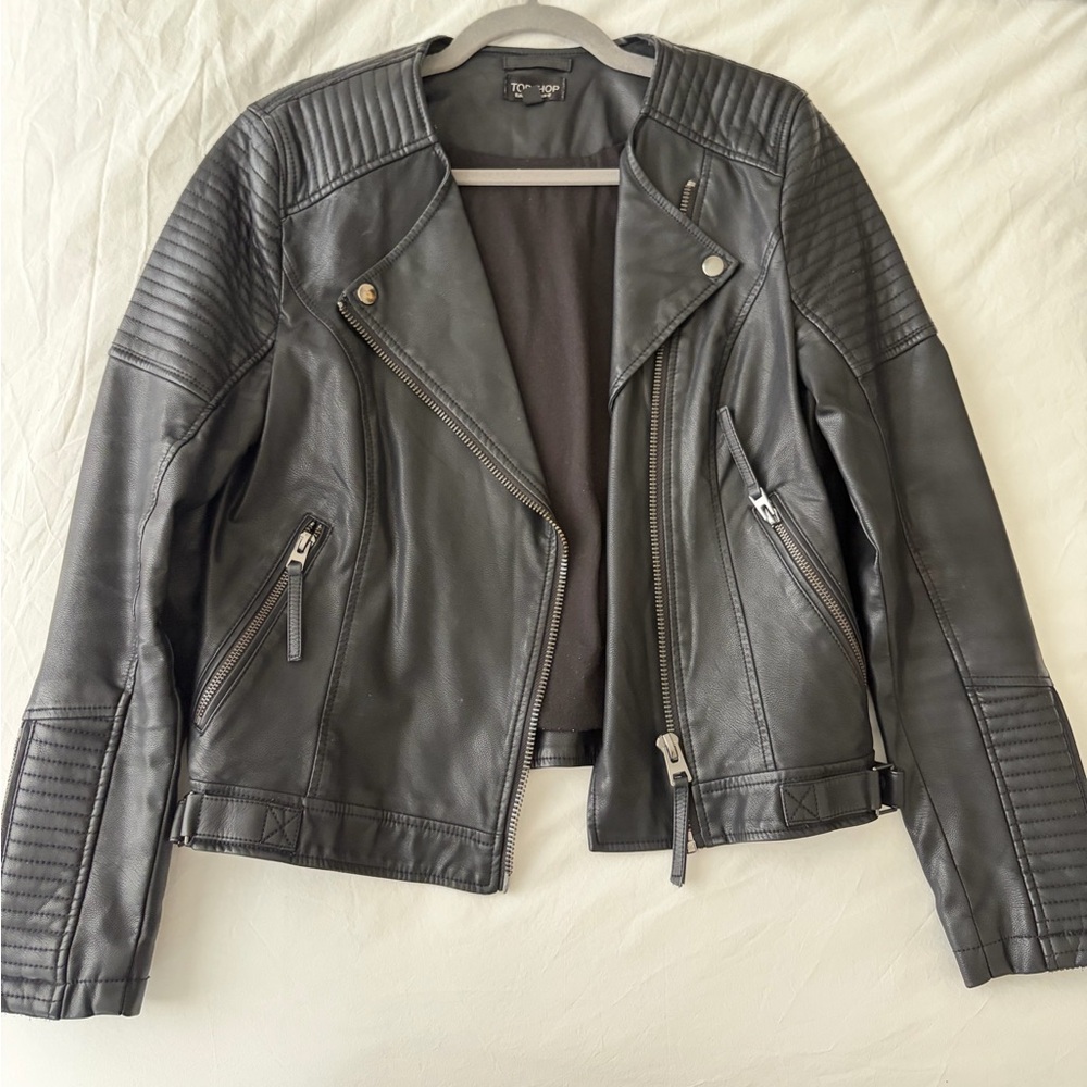 Topshop Black Faux Leather Moto Jacket